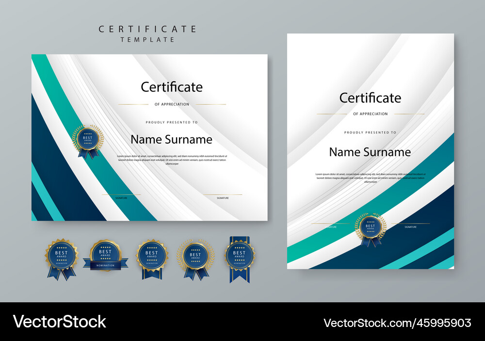 Blue gradient modern certificate template – Royalty-Free Vector ...