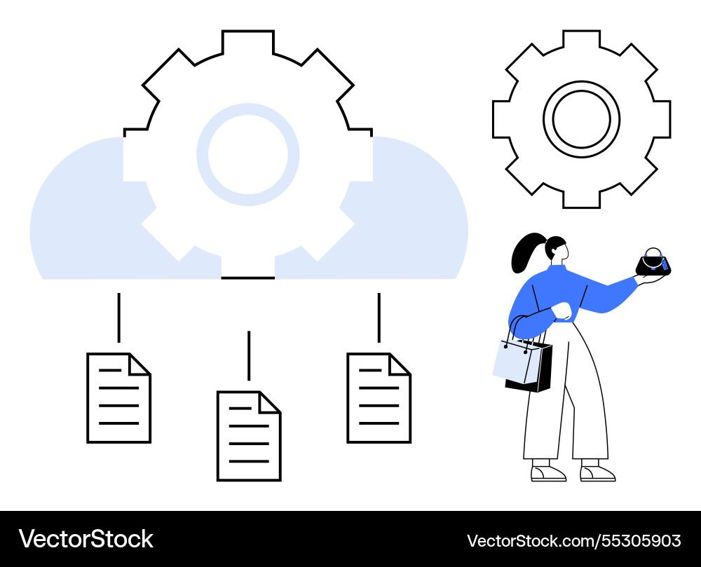 Cloud computing workflow with gear documents Cloud computing workflow with gear documents vector image