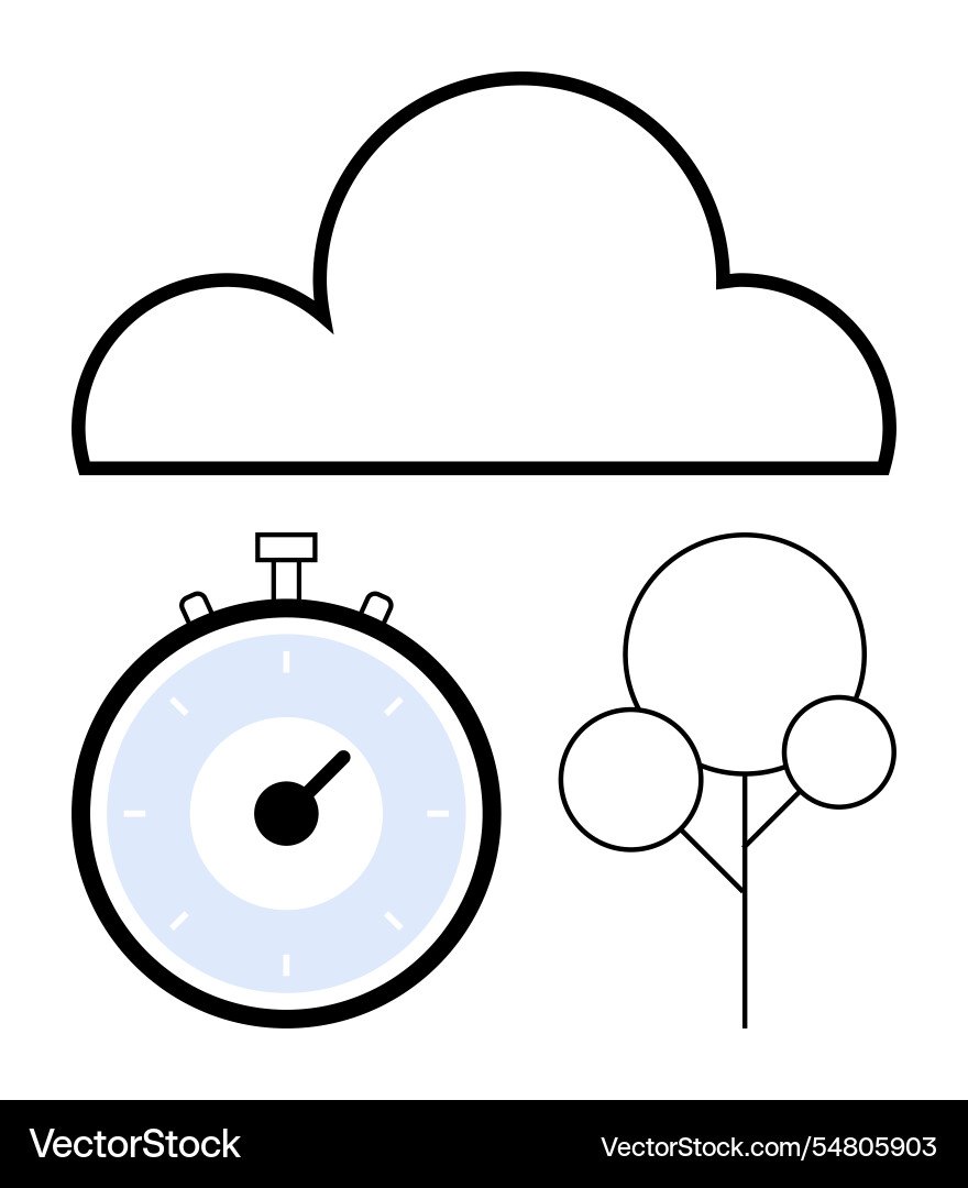 Cloud stopwatch and tree outlines with simple Cloud stopwatch and tree outlines with simple vector image