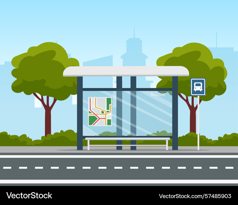 Empty bus stop with sky background Vector Image