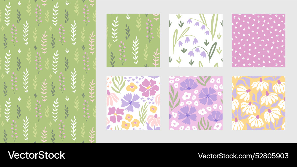 Floral Seamless Pattern Set - Botanical Prints vector image