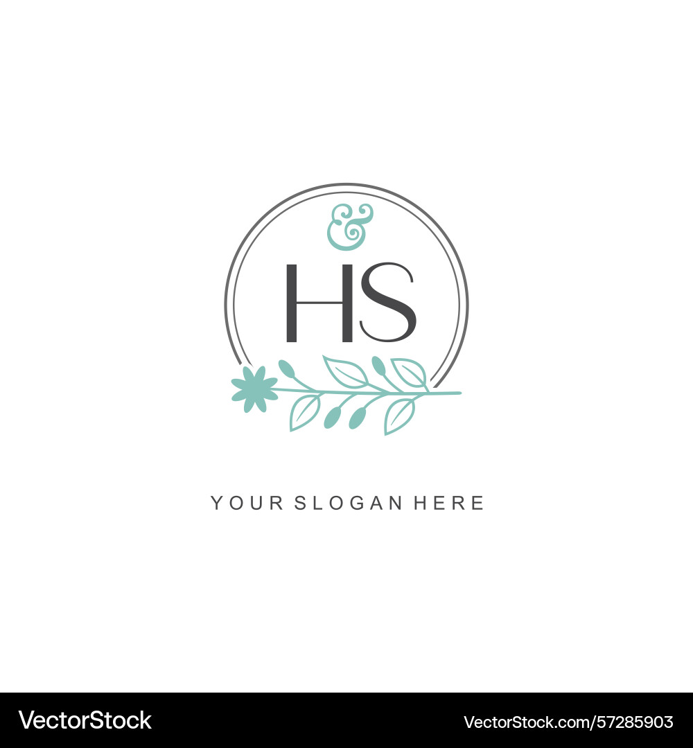Hs initial logo templates with botanical elements vector image