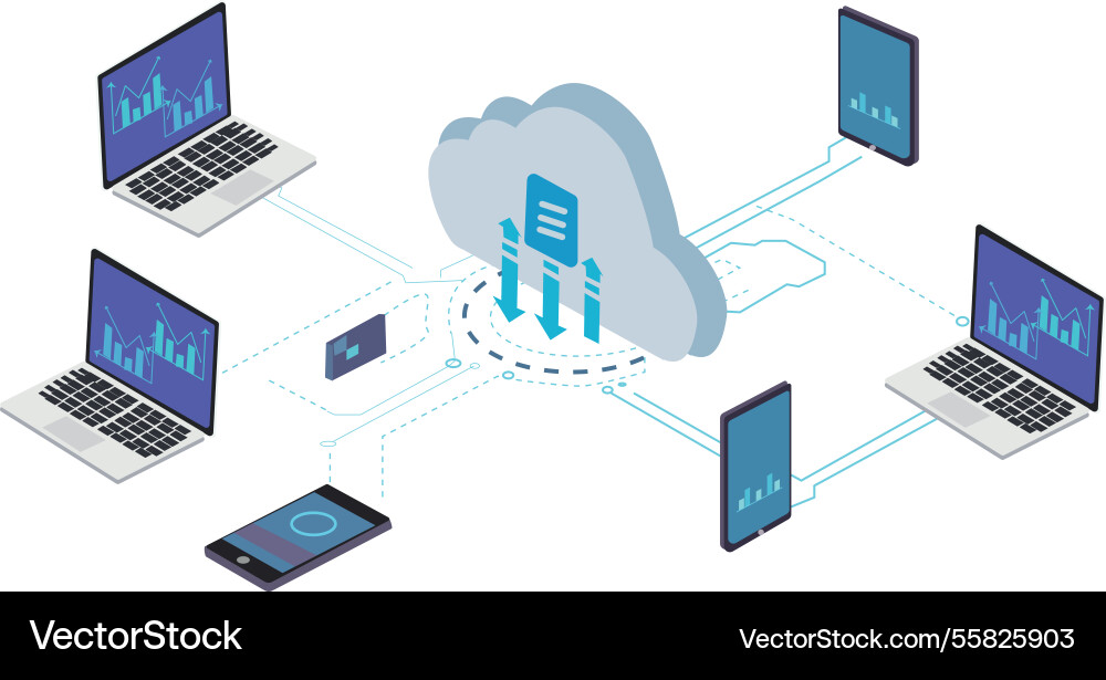 Isometric cloud data network vector image