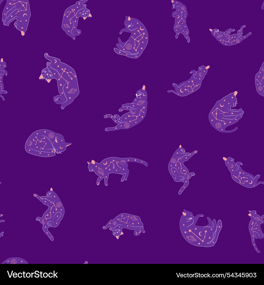 Mystical seamless pattern of cats in boho style Mystical seamless pattern of cats in boho style Vector Image