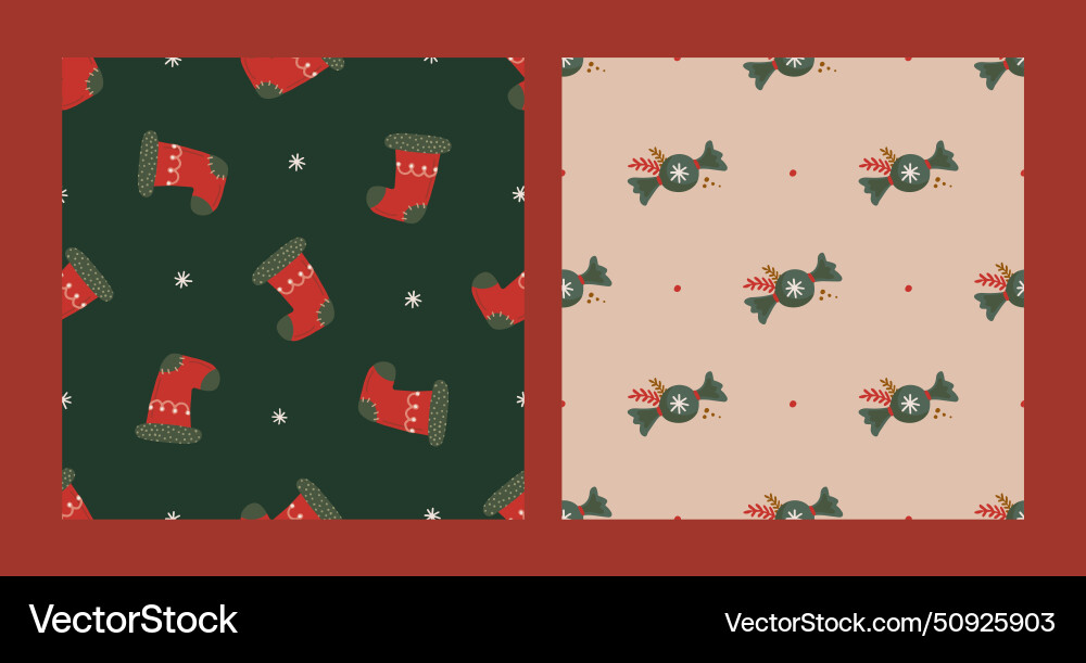 Seamless pattern set with christmas sock vector image