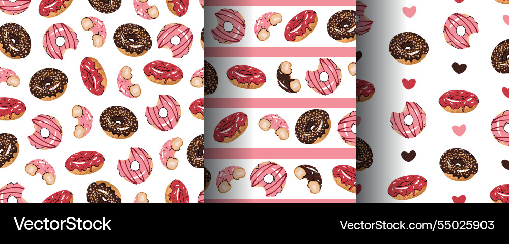Set of seamless patterns with glazed donuts Set of seamless patterns with glazed donuts vector image