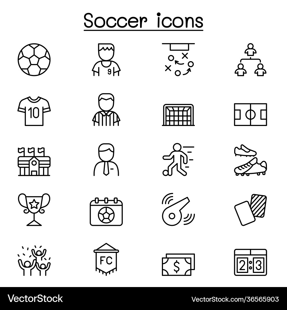 Soccer football icon set in thin line style Soccer football icon set in thin line style vector image