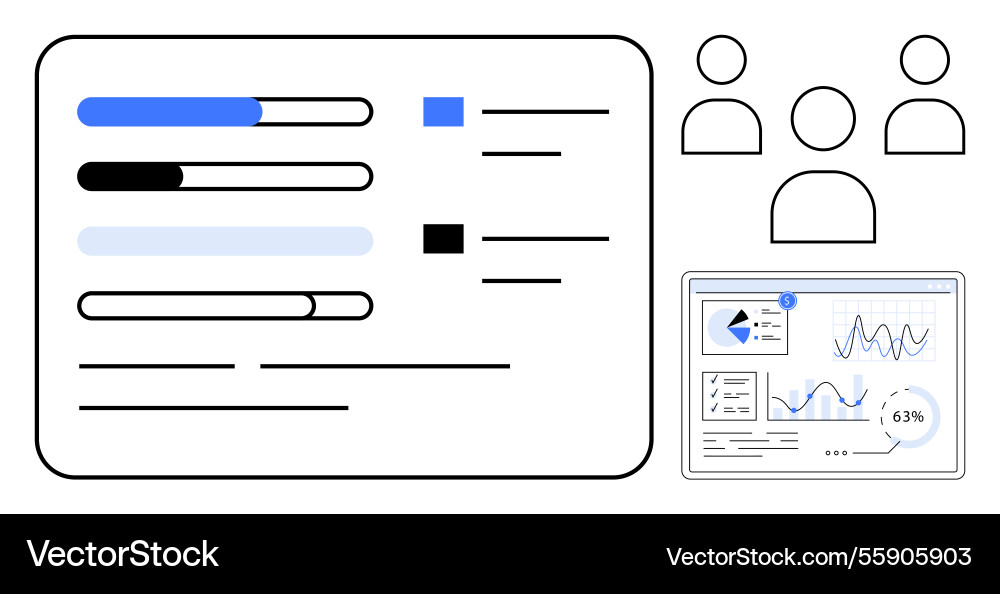 Team collaboration on data insights with progress Vector Image