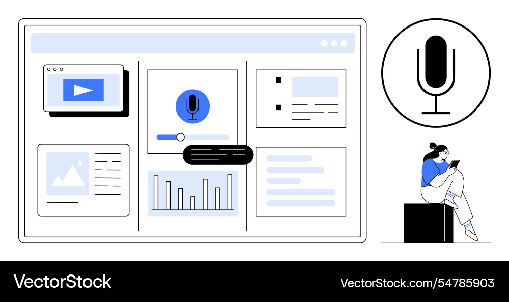 User engaging with voice-activated interface User engaging with voice-activated interface vector image