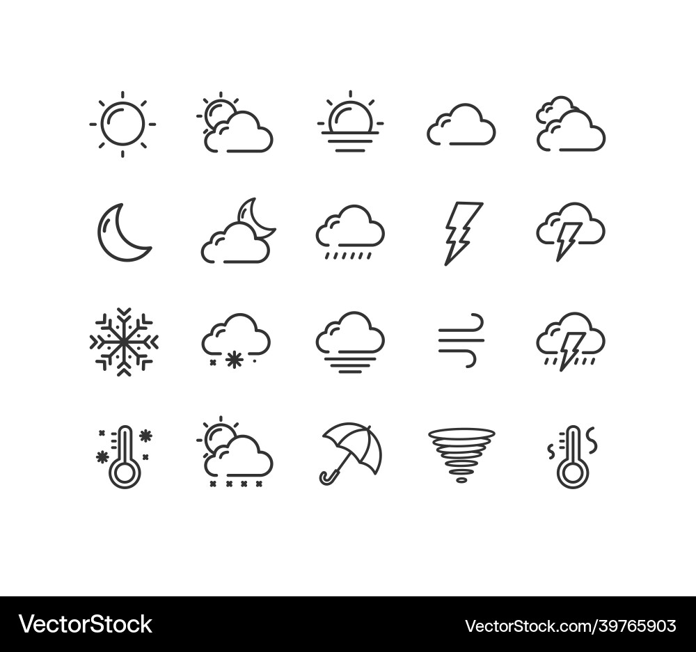 Weather sign black thin line icon set vector image