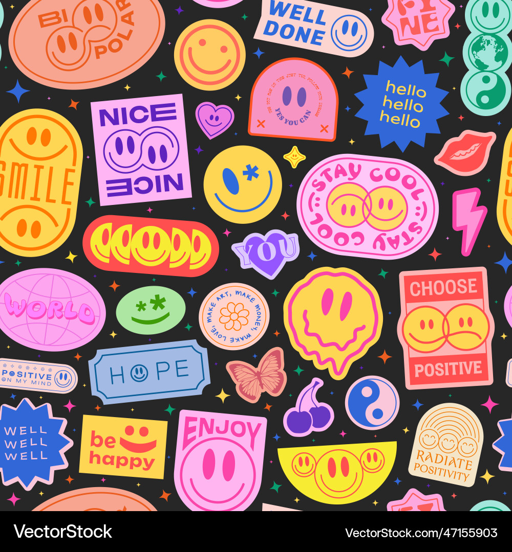 Y2K Stickers Pattern - Retro Vibes vector image