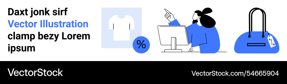 Character shopping online with desktop computer Vector Image
