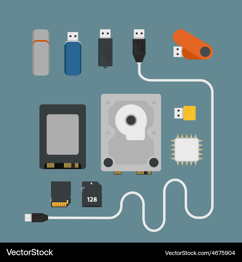 Different memory storage devices vector image