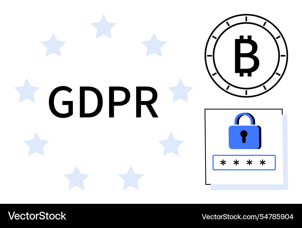 Gdpr text in circle of stars with bitcoin symbol Gdpr text in circle of stars with bitcoin symbol vector image