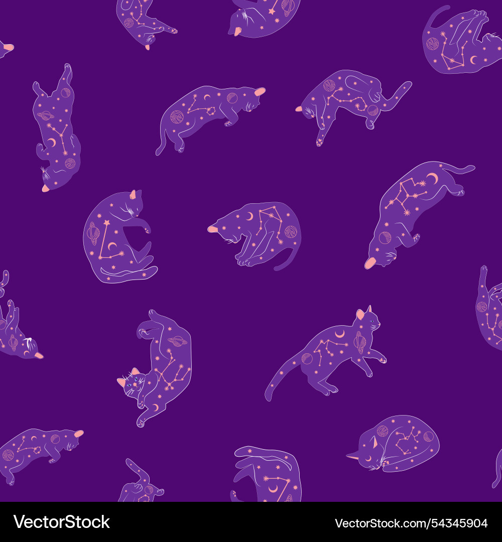 Mystical seamless pattern of cats in boho style Mystical seamless pattern of cats in boho style vector image