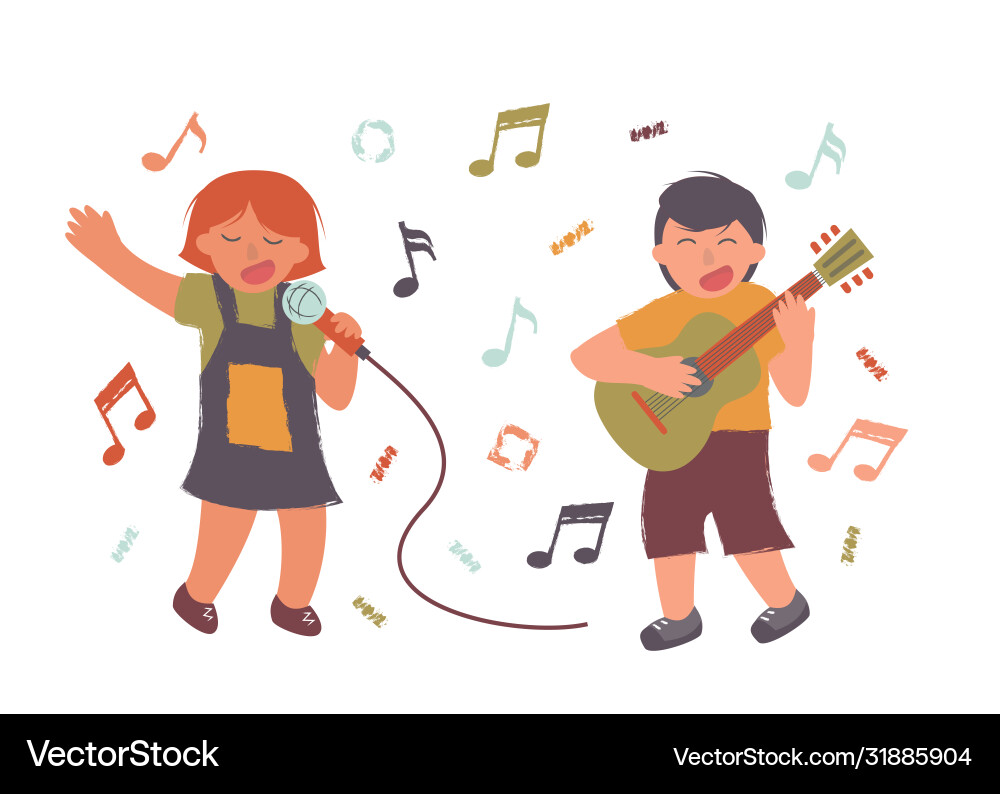 People sing a song with guitar People sing a song with guitar vector image