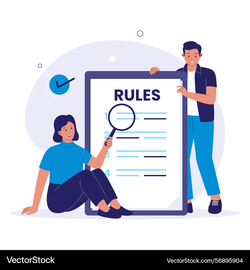 Rules concept with people reading and analyzing Rules concept with people reading and analyzing Vector Image