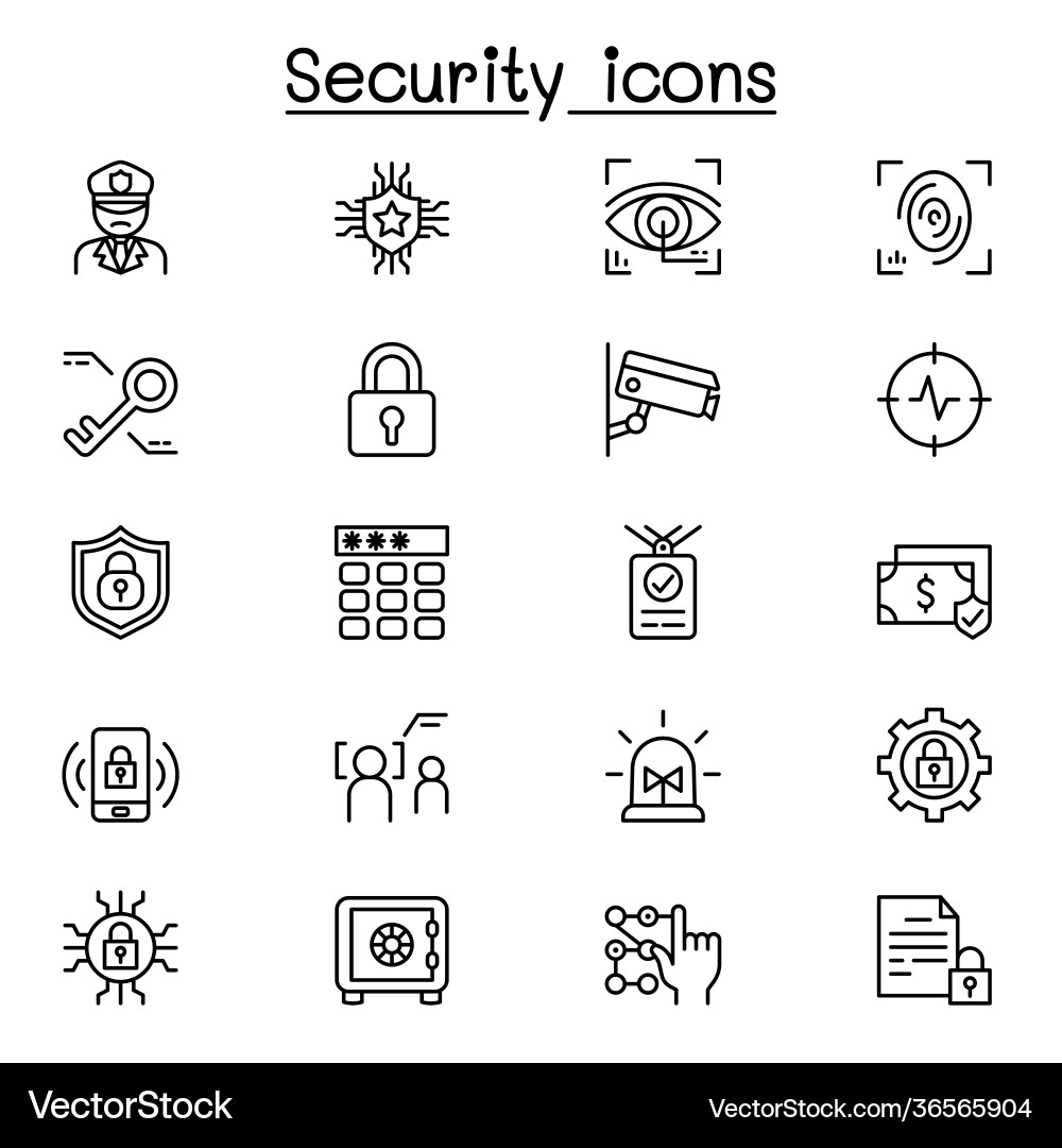 Security icons set in thin line style Security icons set in thin line style vector image