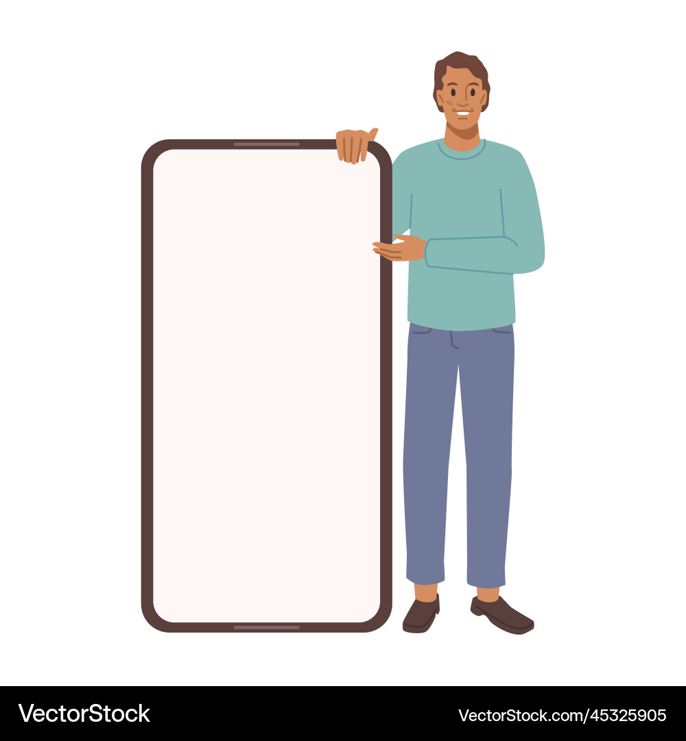 Caucasian with mobile show empty display Caucasian with mobile show empty display Vector Image