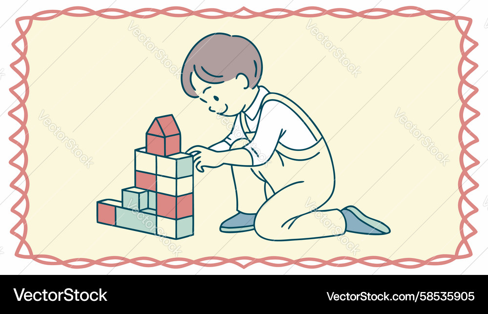Child Building Block Tower Vector Image
