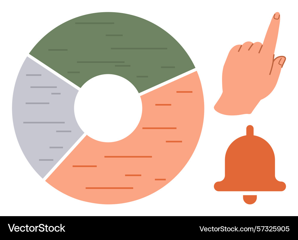 Hand pointing towards segmented pie chart Hand pointing towards segmented pie chart Vector Image