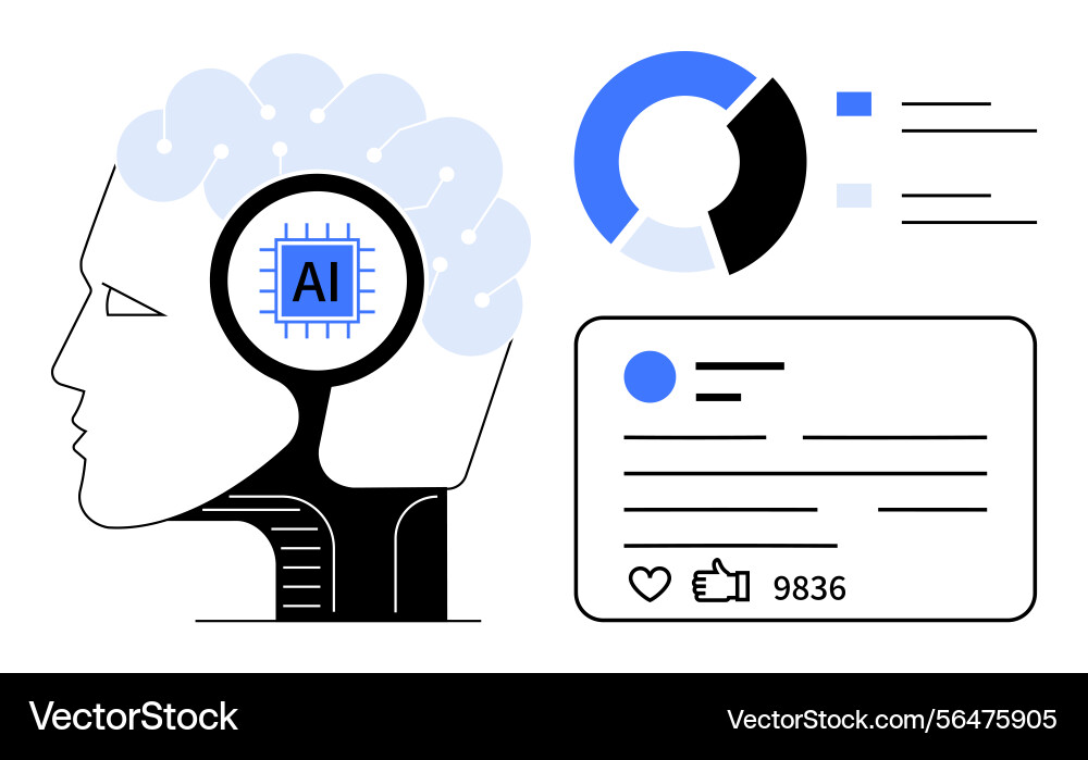 Human mind with ai integration analyzing data Human mind with ai integration analyzing data vector image