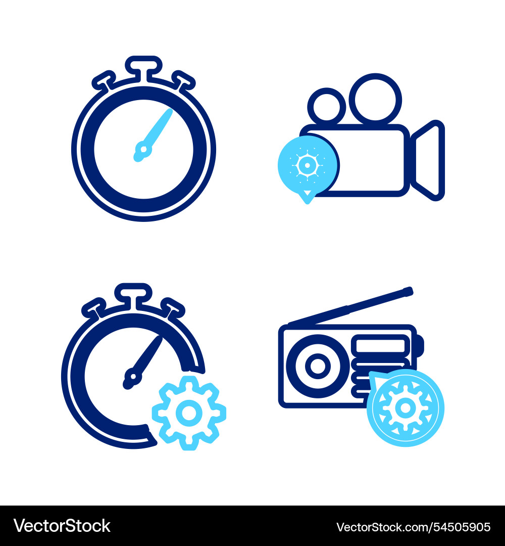Set line radio setting time management video Set line radio setting time management video vector image