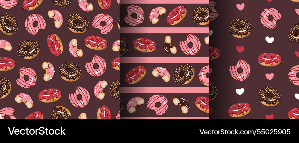 Set of seamless patterns with glazed donuts Set of seamless patterns with glazed donuts vector image
