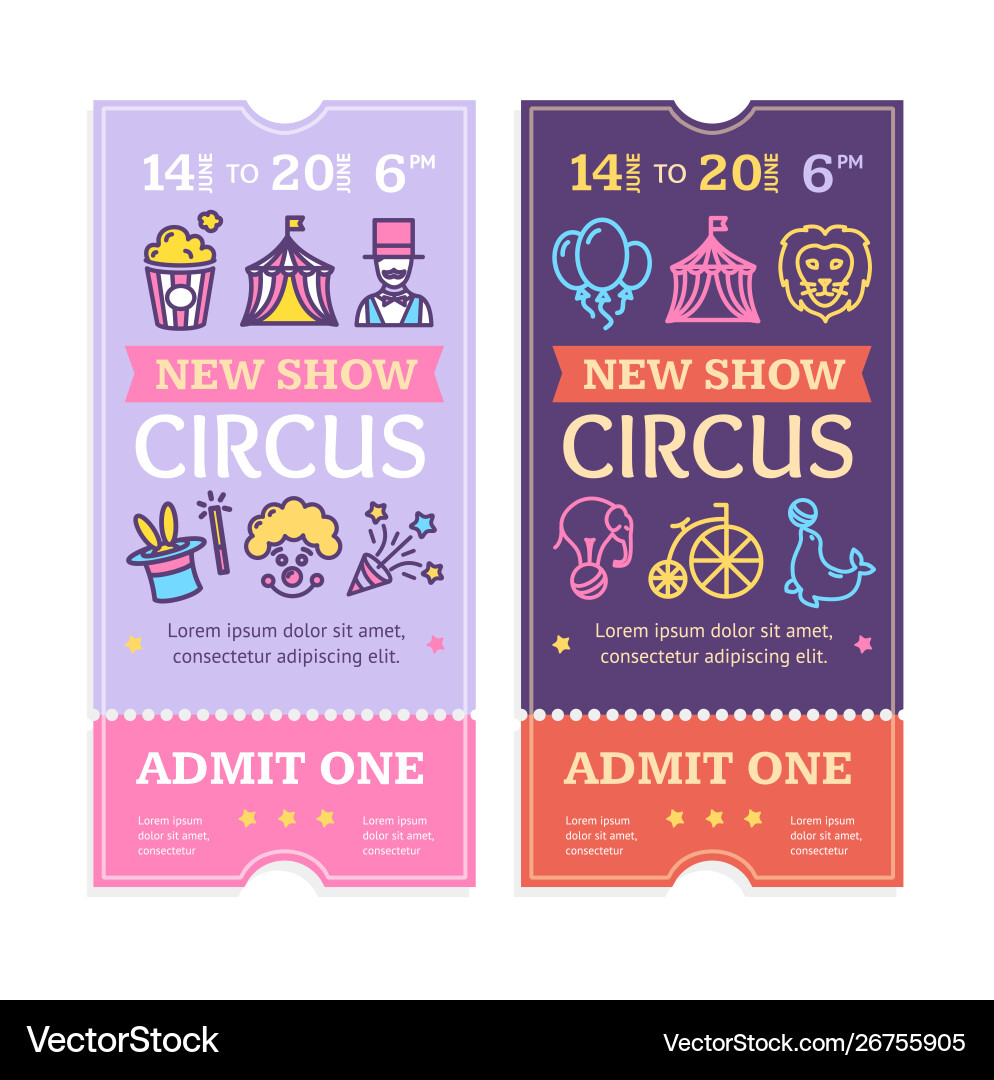 Tickets circus set with color thin line icon Tickets circus set with color thin line icon vector image