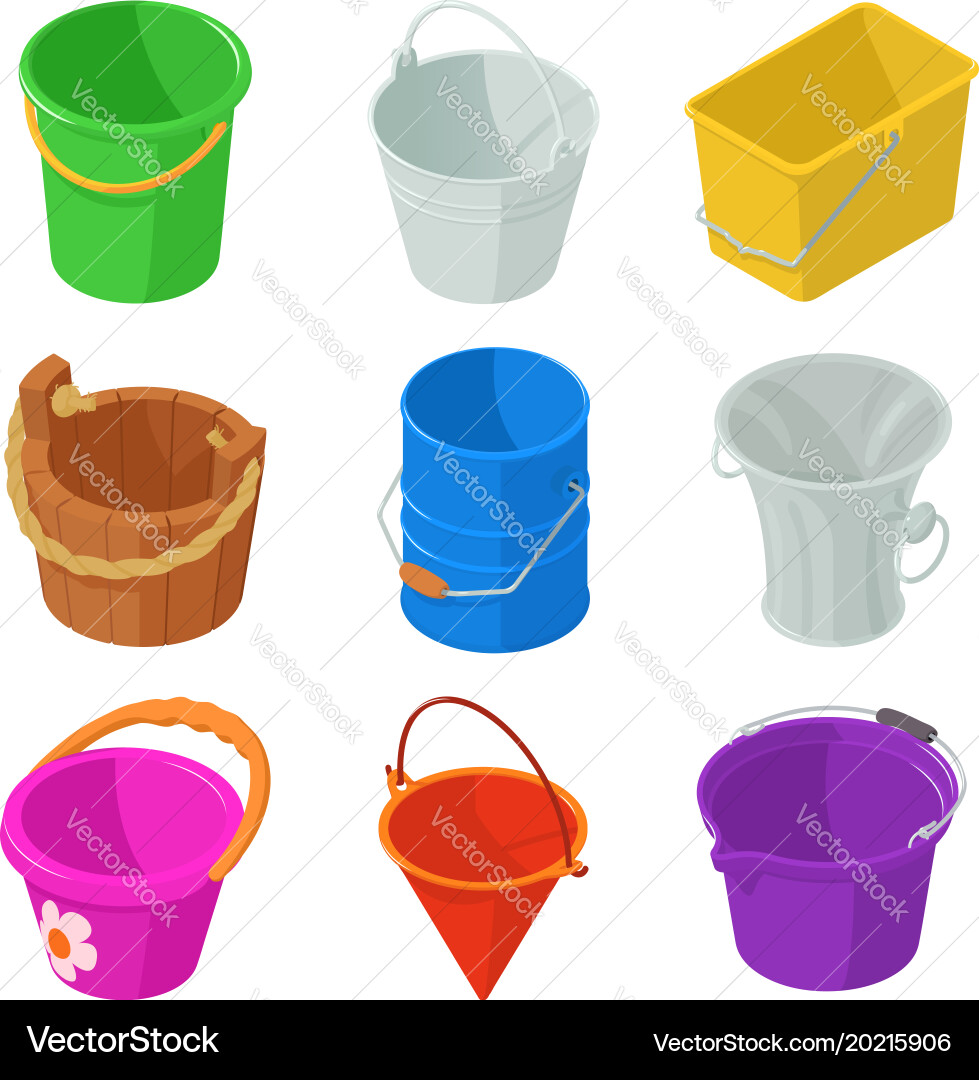 Bucket types container icons set isometric style vector image