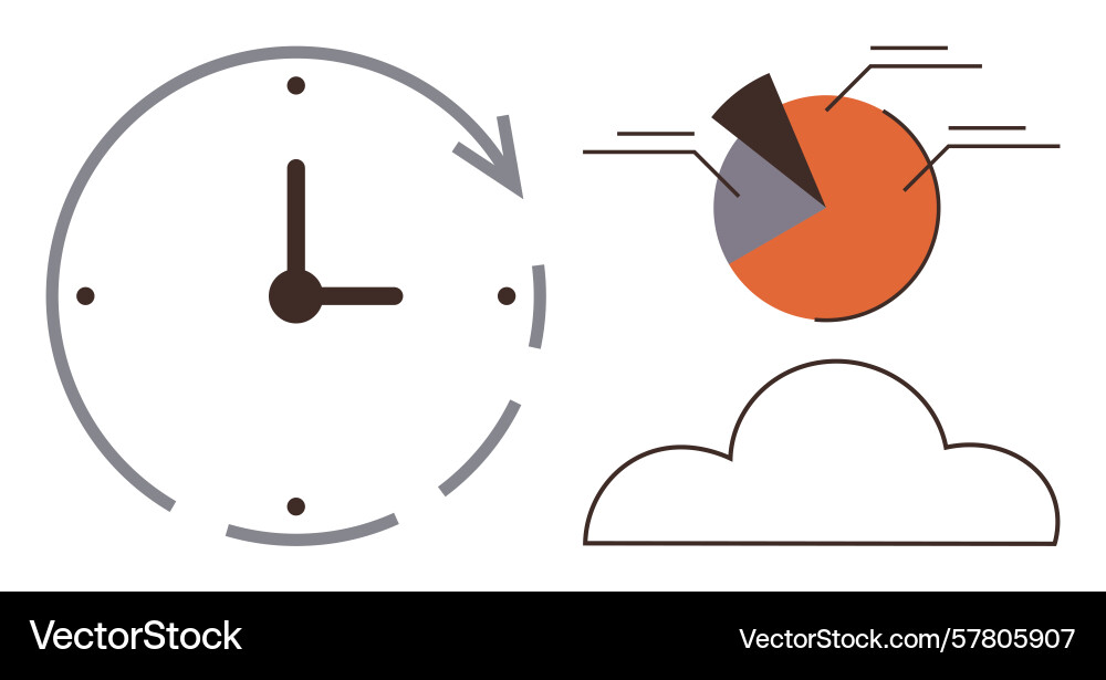 Abstract clock with cloud storage and data pie Abstract clock with cloud storage and data pie vector image