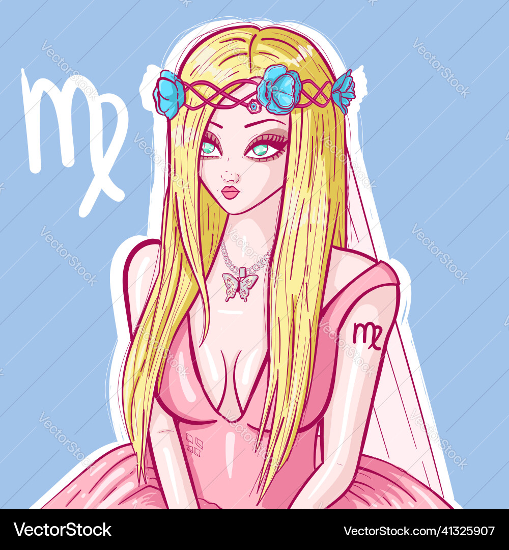 Anime virgo woman with flowers on her hair Anime virgo woman with flowers on her hair vector image