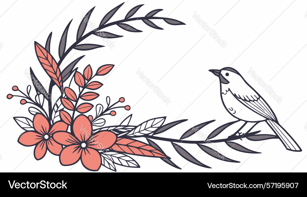 Bird on floral branch element design generative vector image