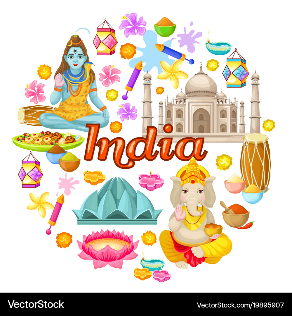Indian Culture Round Icons Vector Image