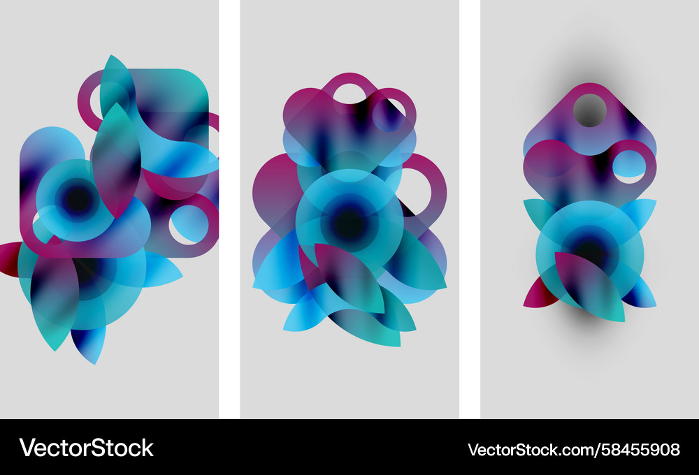 Abstract artwork three panels display overlapping Abstract artwork three panels display overlapping Vector Image