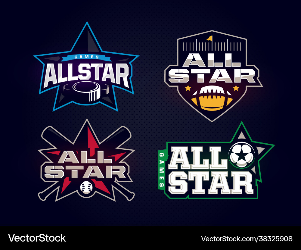All Star Sports Emblem Collection Vector Image