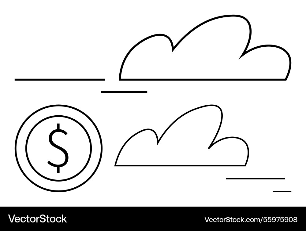 Cloud computing concept with a dollar coin Vector Image
