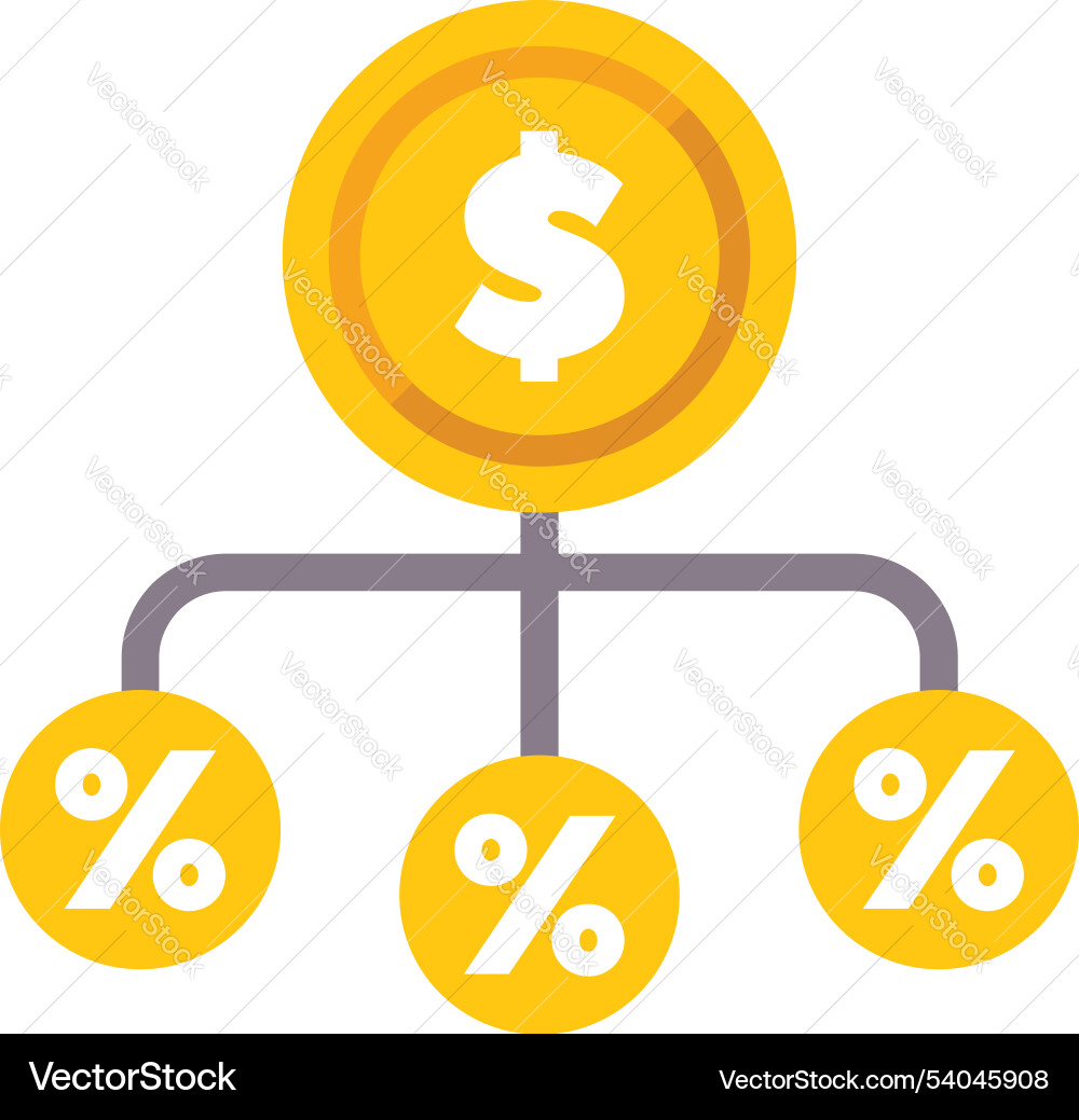 Dollar coin dividing into multiple percentage Dollar coin dividing into multiple percentage vector image