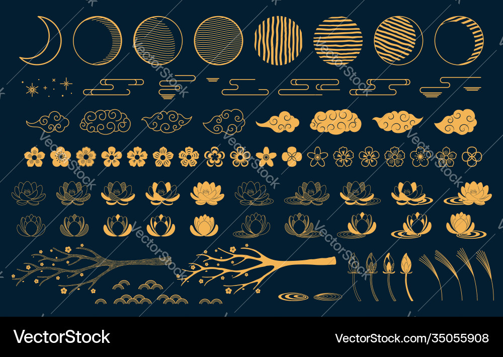 Gold oriental elements set Gold oriental elements set vector image