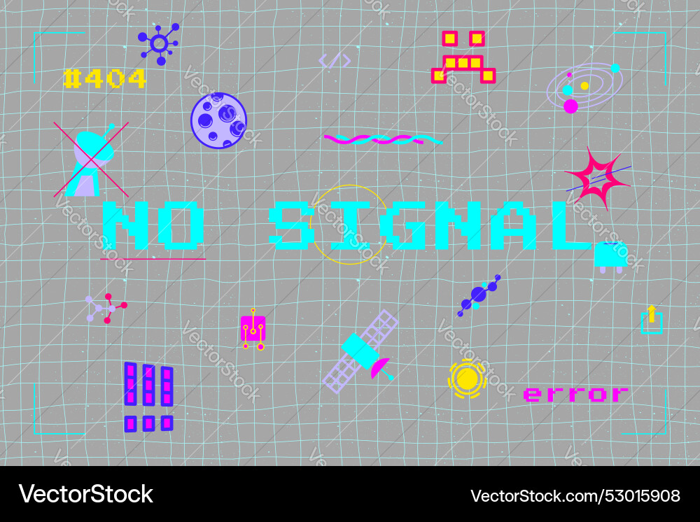 Neon bright background with a no signal text Neon bright background with a no signal text Vector Image