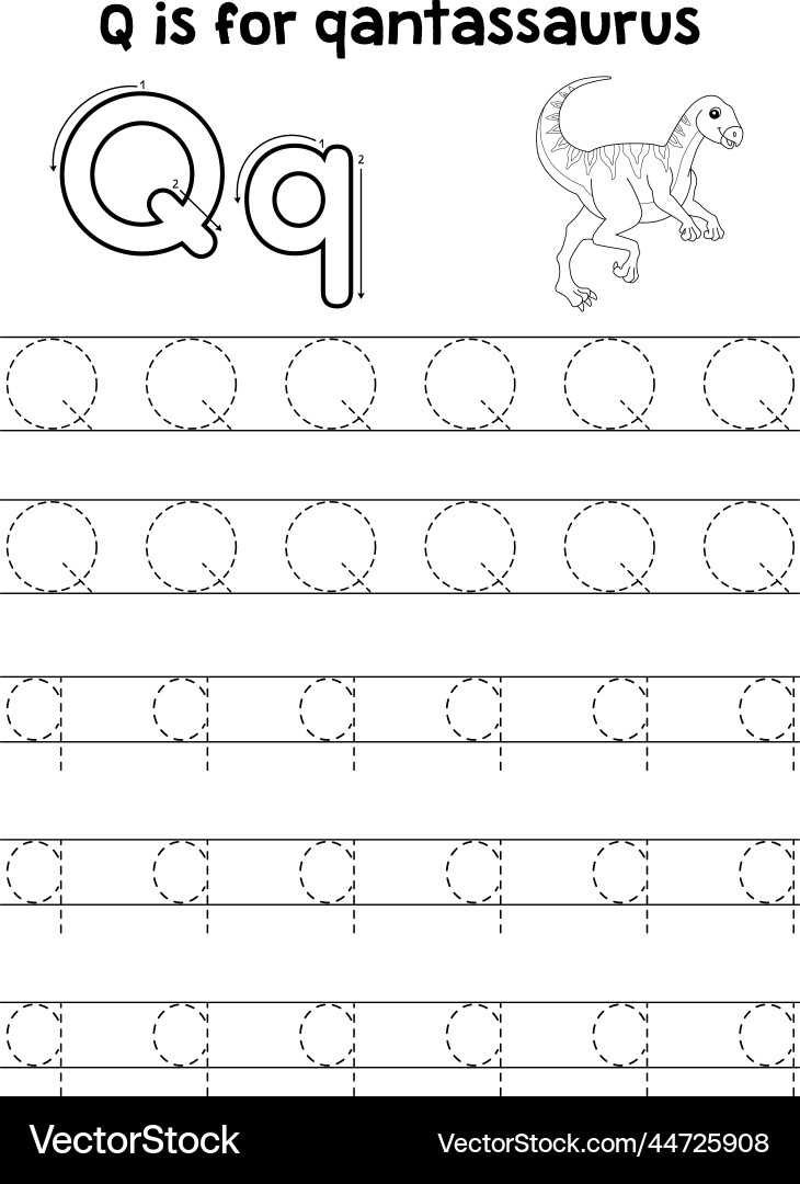 Qantassaurus dino tracing letter abc coloring q Qantassaurus dino tracing letter abc coloring q vector image