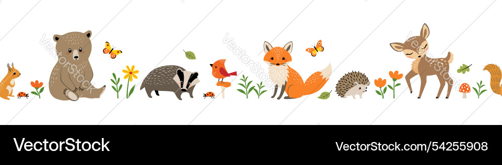 Seamless border of cute forest animals Seamless border of cute forest animals vector image