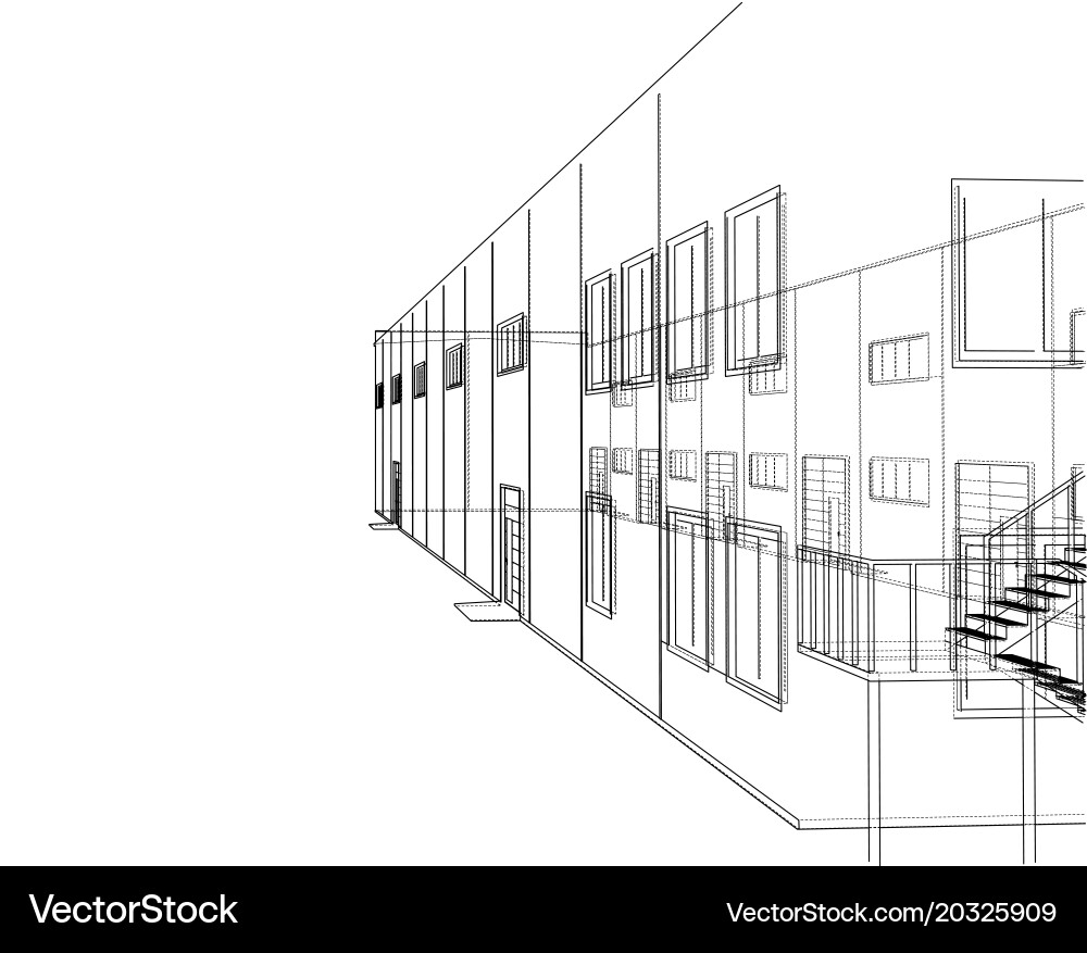 3D Architectural Rendering - Wireframe vector image