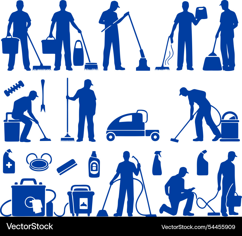 Cleaning service icons workers using various Cleaning service icons workers using various Vector Image