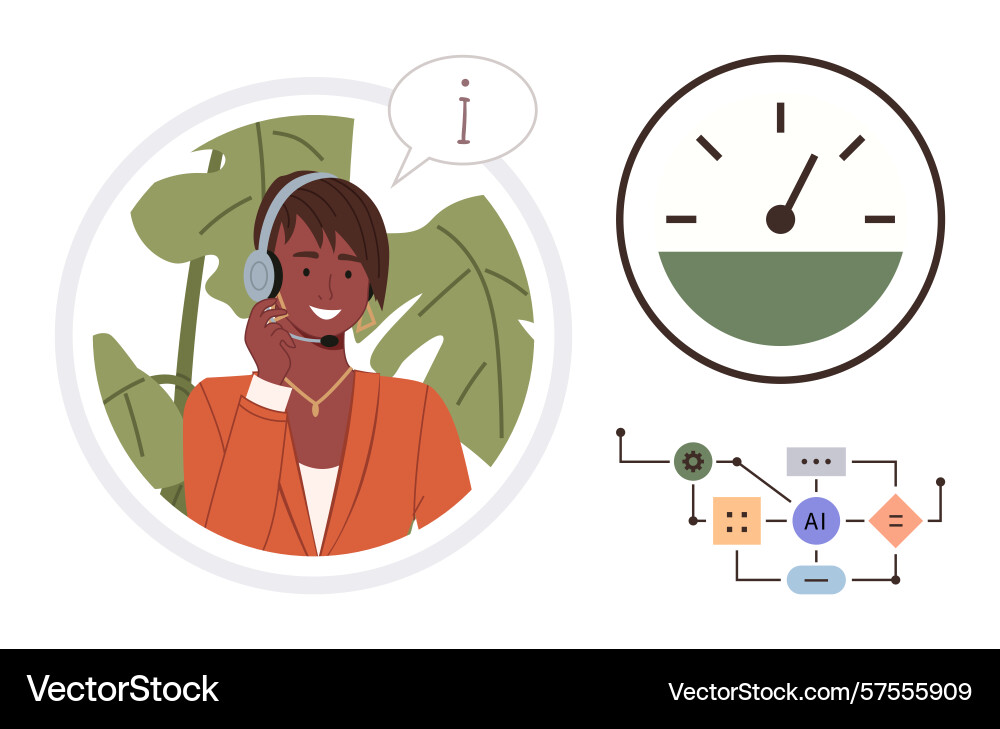 Customer support representative using ai tools Customer support representative using ai tools vector image