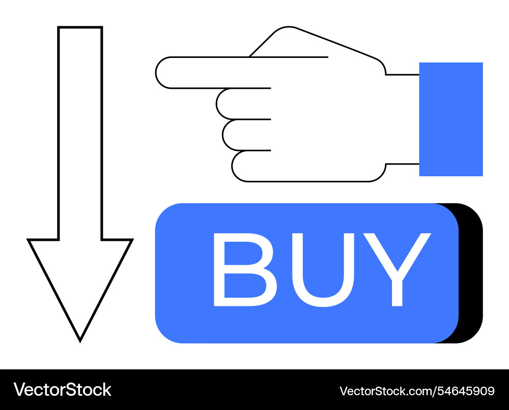 Hand pointing at buy button with downward arrow Hand pointing at buy button with downward arrow vector image
