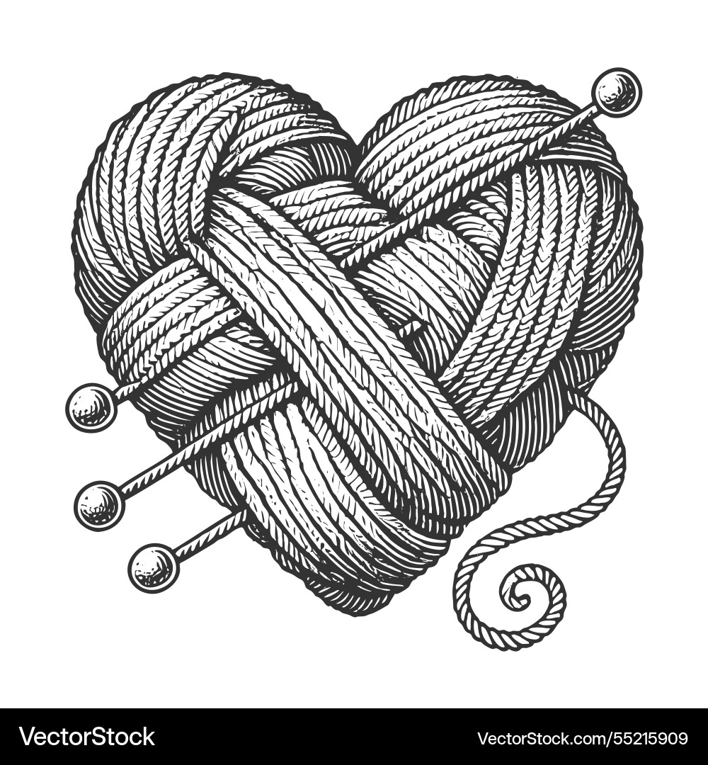 Herzförmige Garne und Stricknadeln Herzförmige Garne und Stricknadeln vektorbild