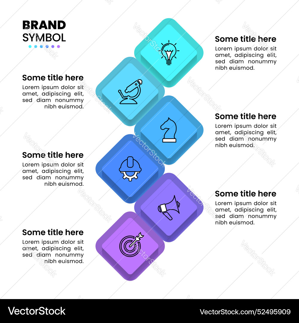 Infographic template 6 square in zigzag line Vector Image