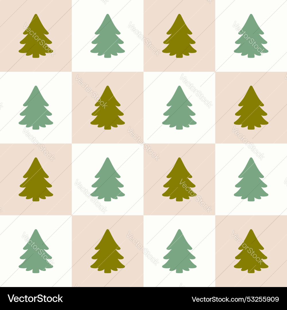 Seamless checkered pattern with fir trees image Seamless checkered pattern with fir trees image vector image