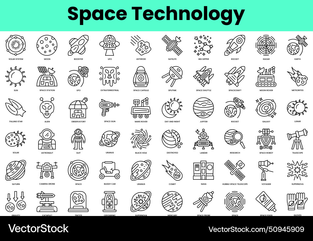 Set of space technology icons linear style icon Set of space technology icons linear style icon vector image